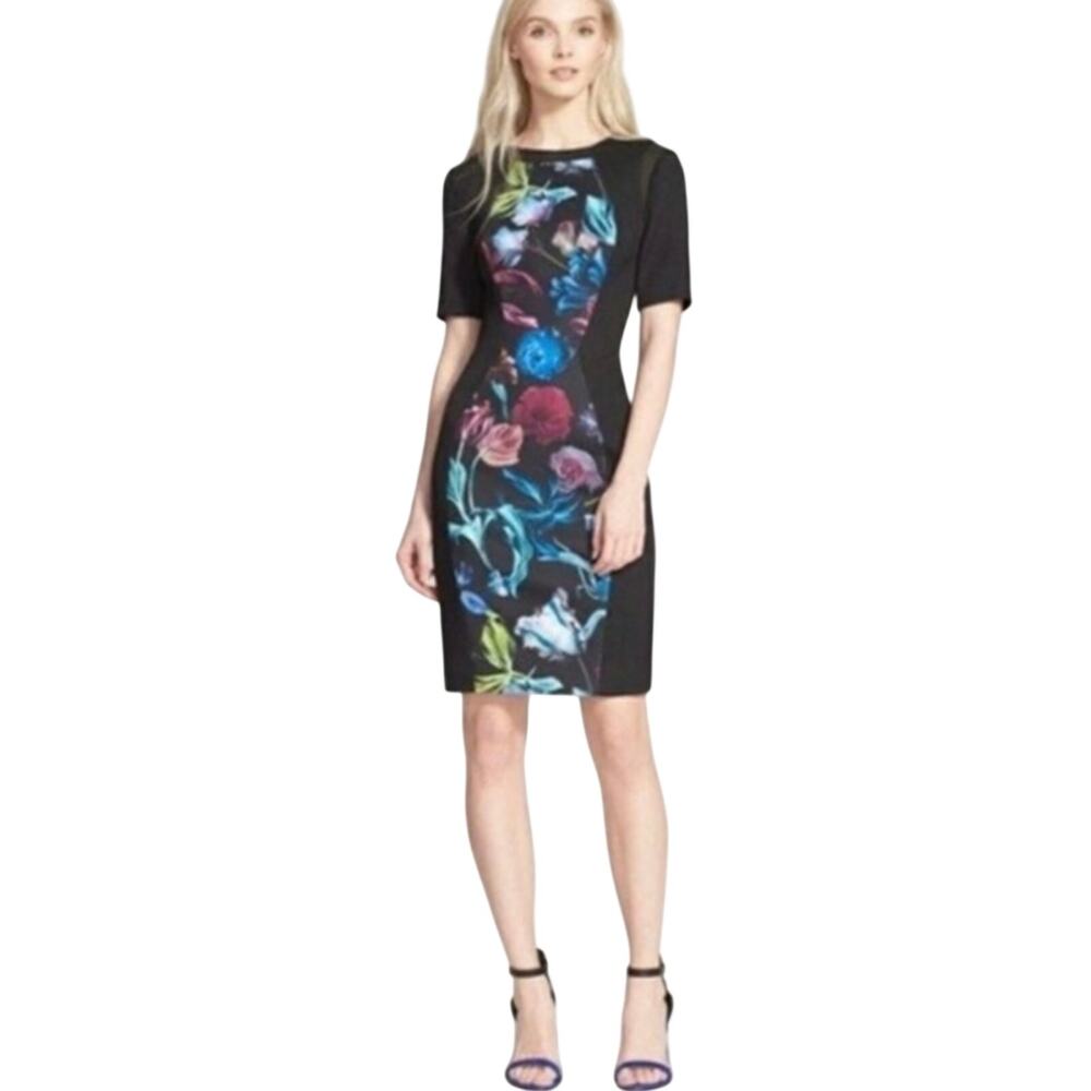 Ted Baker London Floral Panel Bodycon Sheath Dress Black Multicolor Size 2